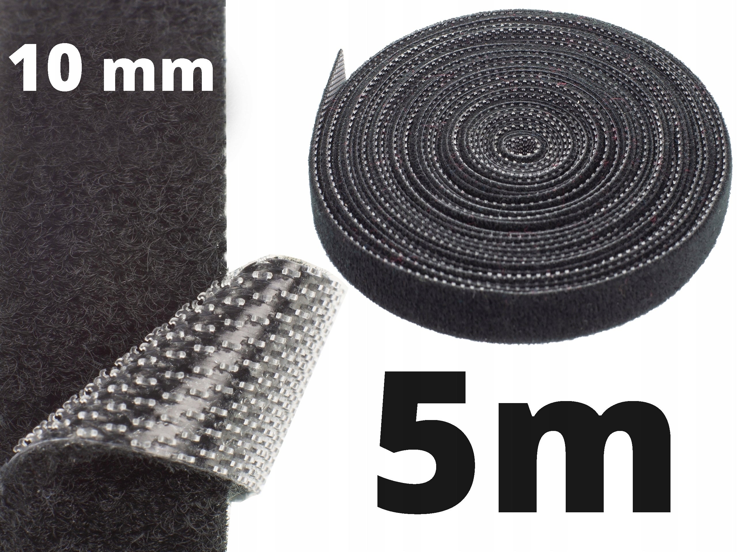 VELCRO TAPE 10mm 5m ORGANIZER FOR CABLES VELCRO DOUBLE-SIDED BLACK NEKU Brand Neku