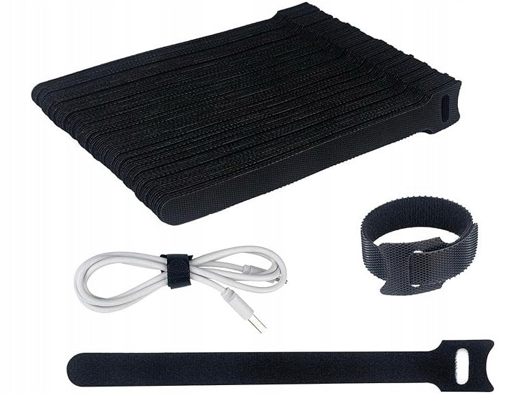 VELCRO TAPE CABLE ORGANIZER CLAMPING BAND 15cm BLACK 50 pcs