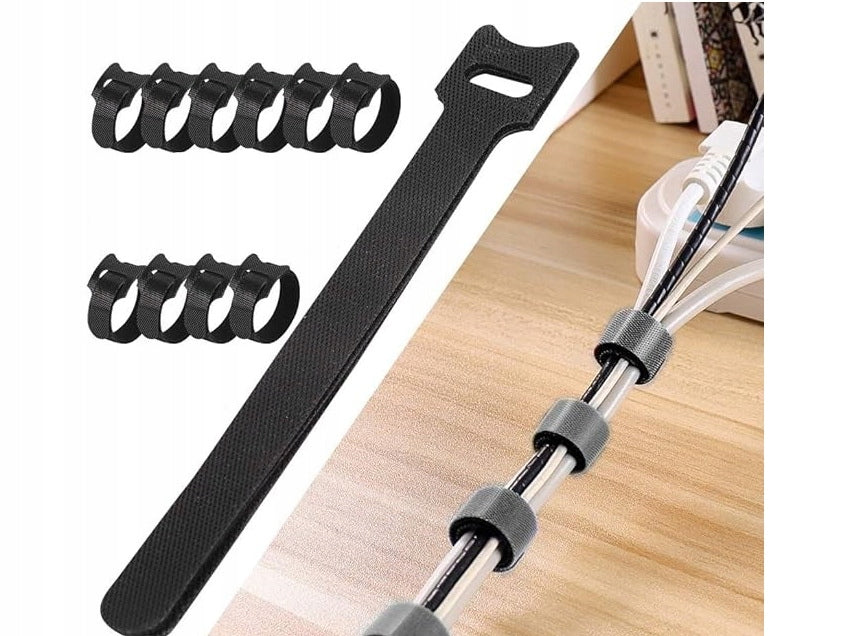 VELCRO TAPE CABLE ORGANIZER CLAMPING BAND 18cm BLACK 50 pcs