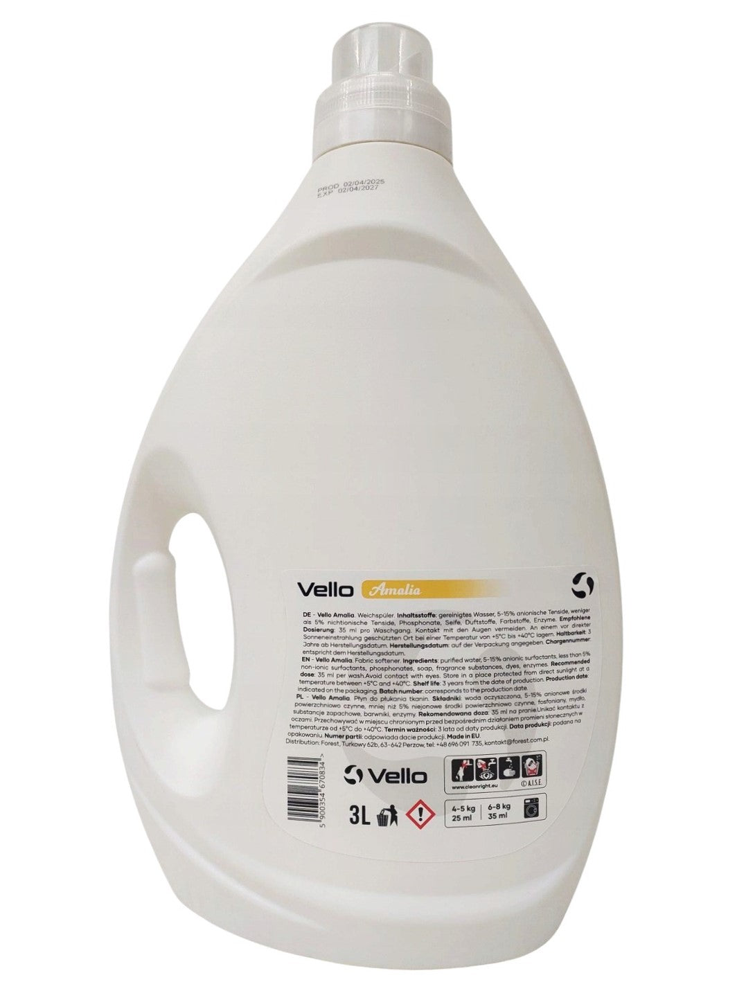 VELLO AMALIA FABRIC SOFTENER 3L 120 WASHES Manufacturer code 5900354670834