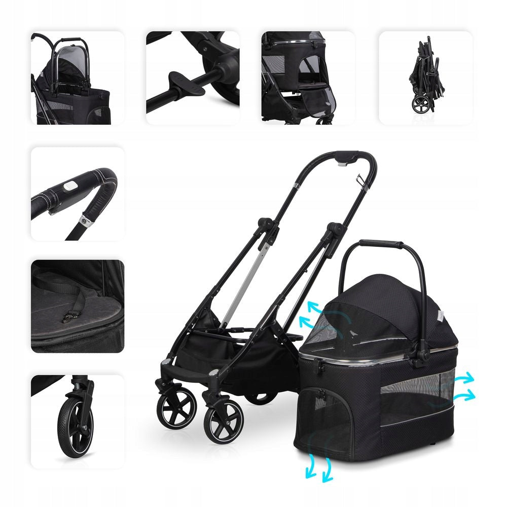VELO Carinio Stroller Dog Stroller Foldable Lightweight Soft Mattress + Basket Color silver