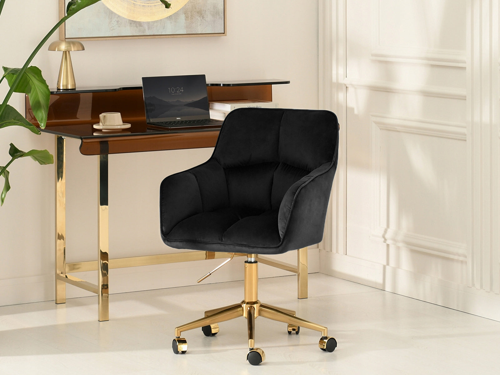 VELOUR BLACK SWIVEL CHAIR WITH ARMRESTS ISLA GOLD BASE Manufacturer code 5907698680550