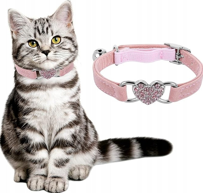 VELOUR COLLAR WITH HEART CRYSTALS DIAMONDS HEART FOR CAT DOG YORK Packaging status original