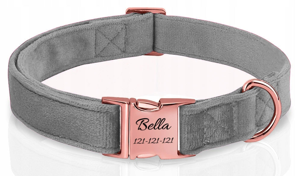 VELOUR DOG COLLAR ENGRAVING ADJUSTABLE SOFT ROSE GOLD WITH GAWER L/XL Brand Reverse