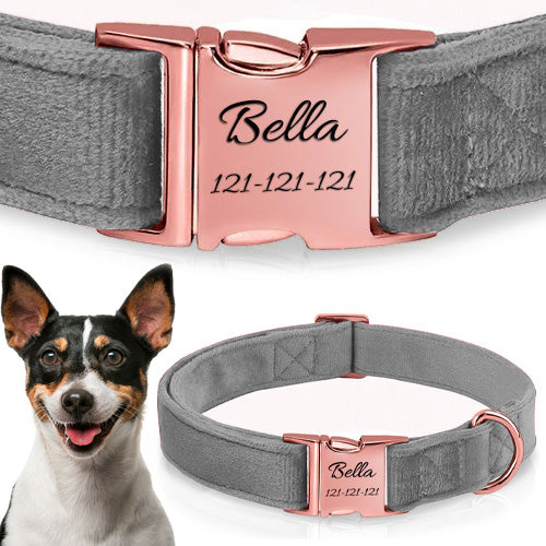 VELOUR DOG COLLAR ENGRAVING ADJUSTABLE SOFT ROSE GOLD WITH S/M