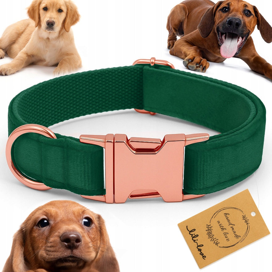 VELOUR DOG COLLAR SOFT ADJUSTABLE VELOUR + ROSE GOLD 28-48cm S/M
