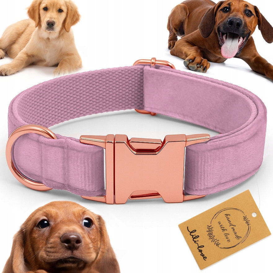 VELOUR DOG COLLAR SOFT ADJUSTABLE VELOUR + ROSE GOLD 40-60cm L/XL