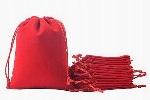 VELVET BAGS RED WITH DRAWSTRING FOR JEWELRY GIFT 10 PCS