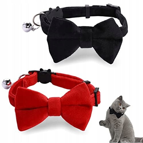 VELVET CAT COLLAR WITH BELL AND BOW TIE ADJUSTABLE BROKEN Packaging status original