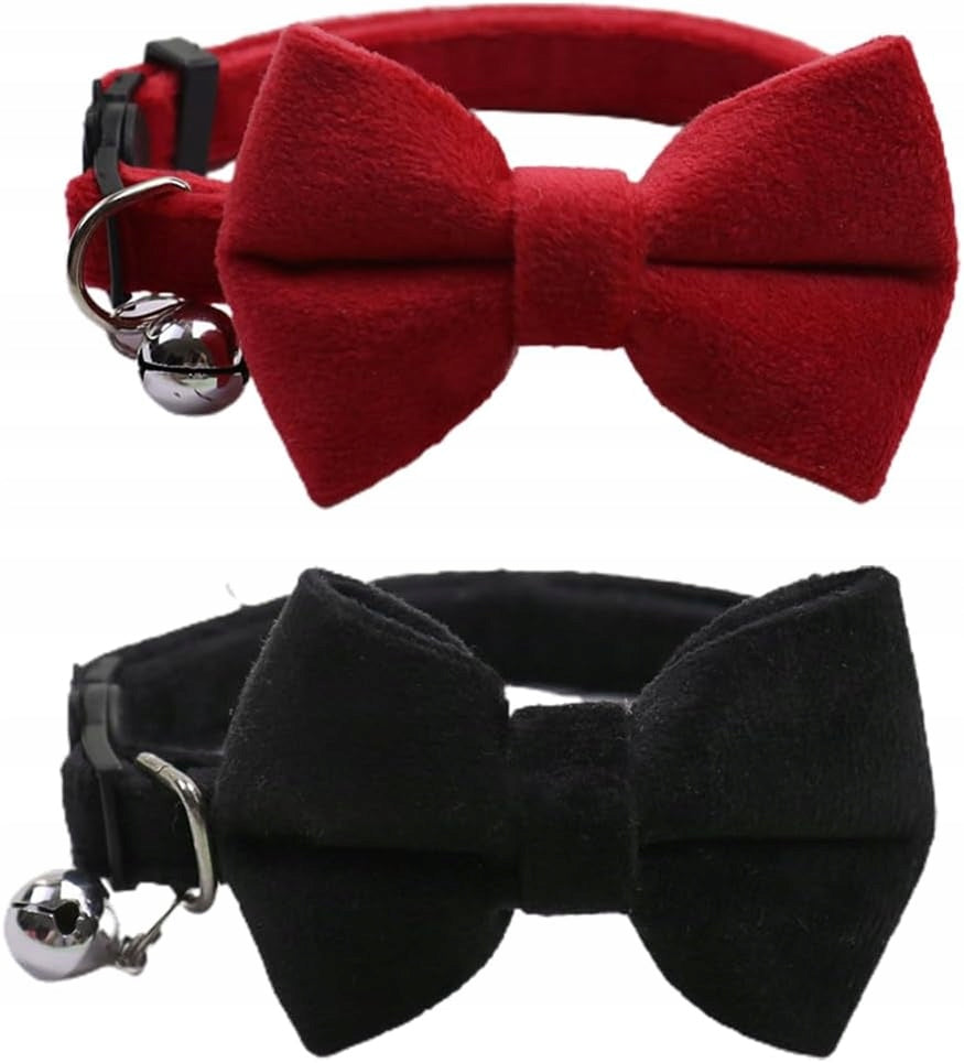 VELVET CAT COLLAR WITH BELL AND BOW TIE ADJUSTABLE