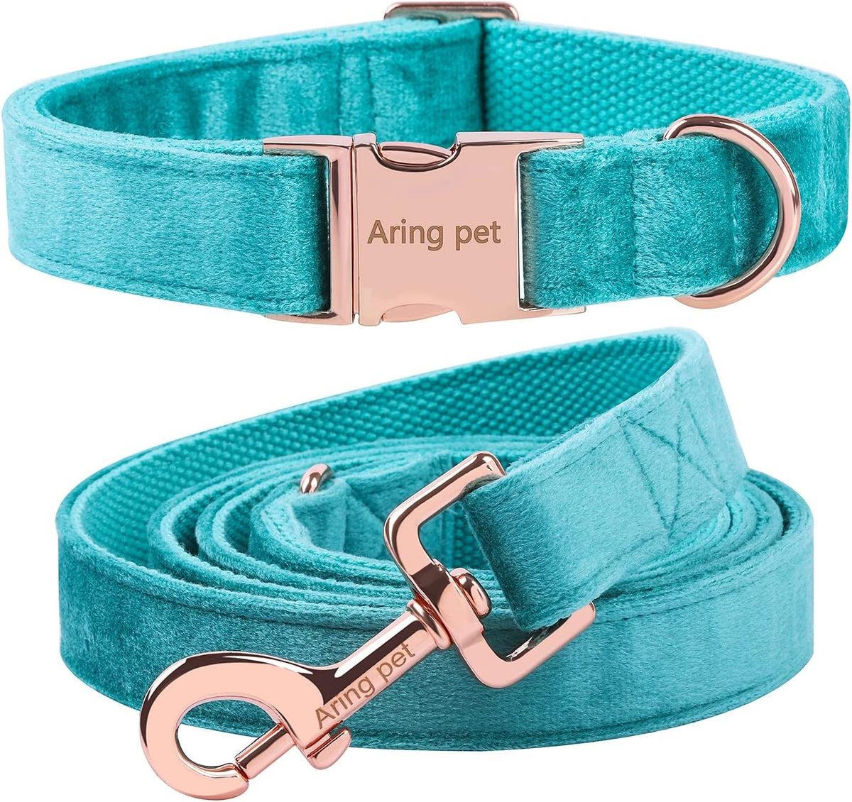 VELVET DOG COLLAR AND LEASH ADJUSTABLE SIZE M