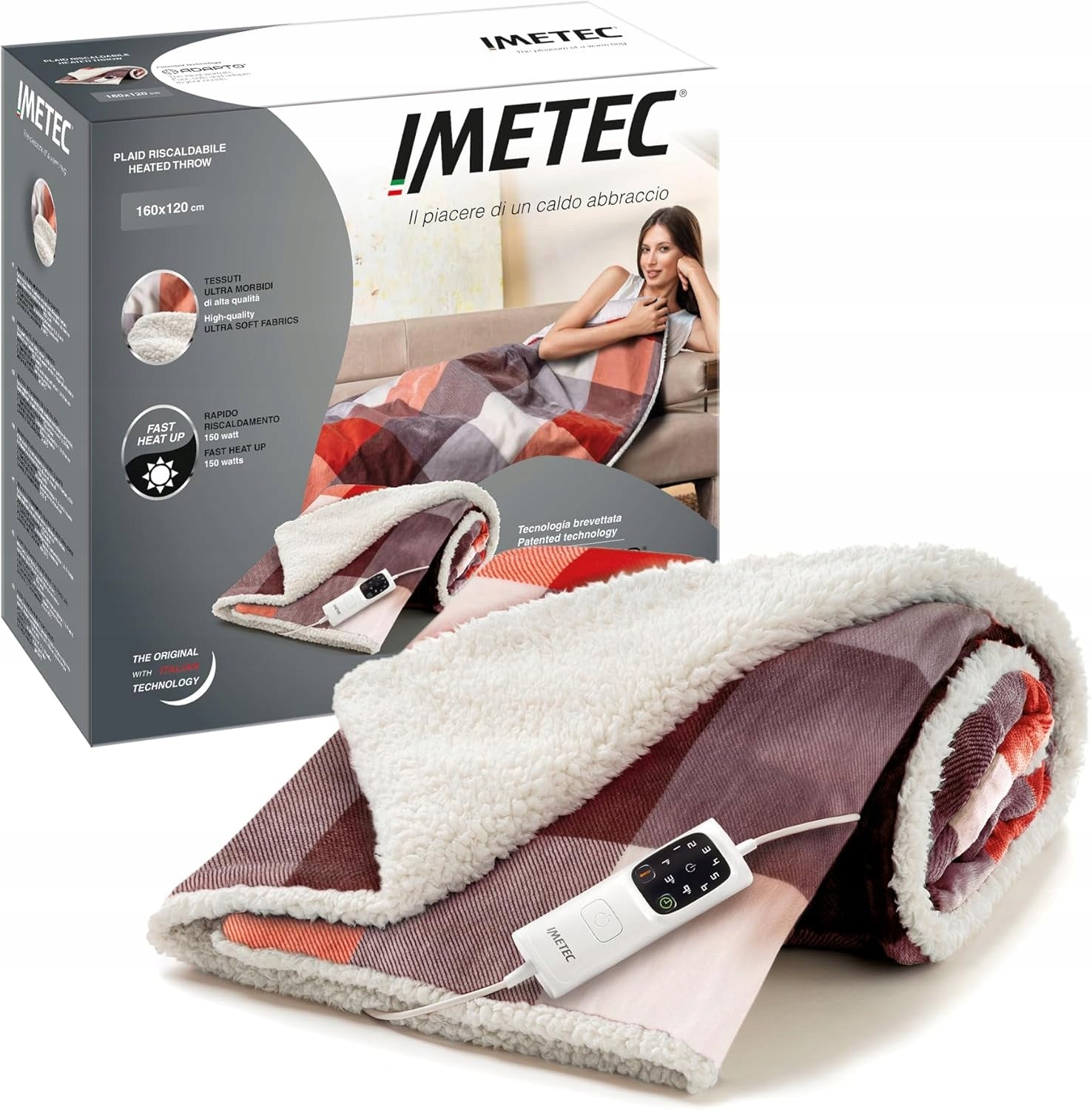 VELVET ELECTRIC BLANKET 160×120CM 6 HEAT LEVELS AUTOMATIC TIMER