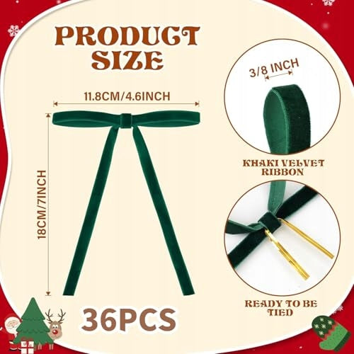 VELVET RIBBONS DARK GREEN DECORATIVE FOR ORNAMENT GIFTS 36 PCS. Manufacturer code Bez marki