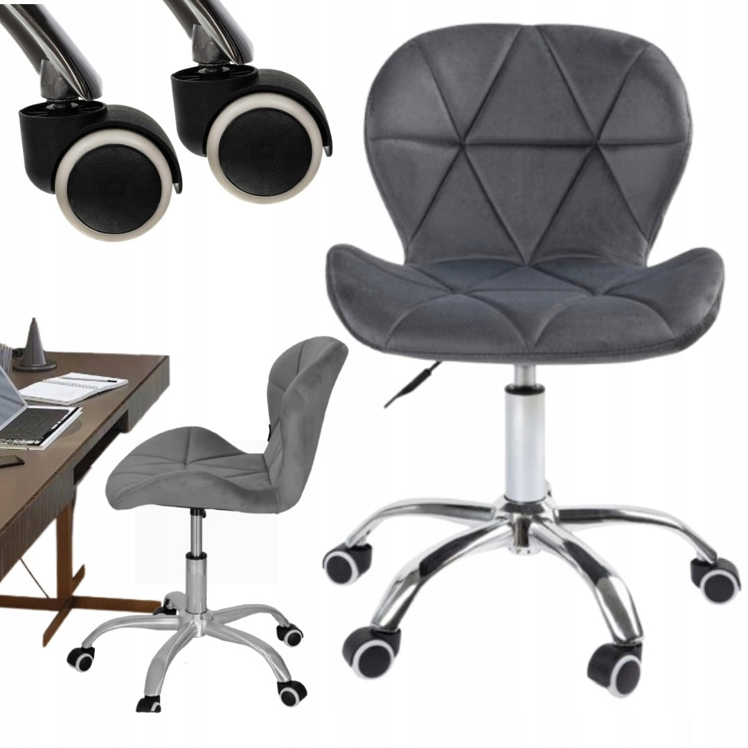 VELVET SWIVEL CHAIR GREY HEIGHT ADJUSTABLE OFFICE DESK CHAIR