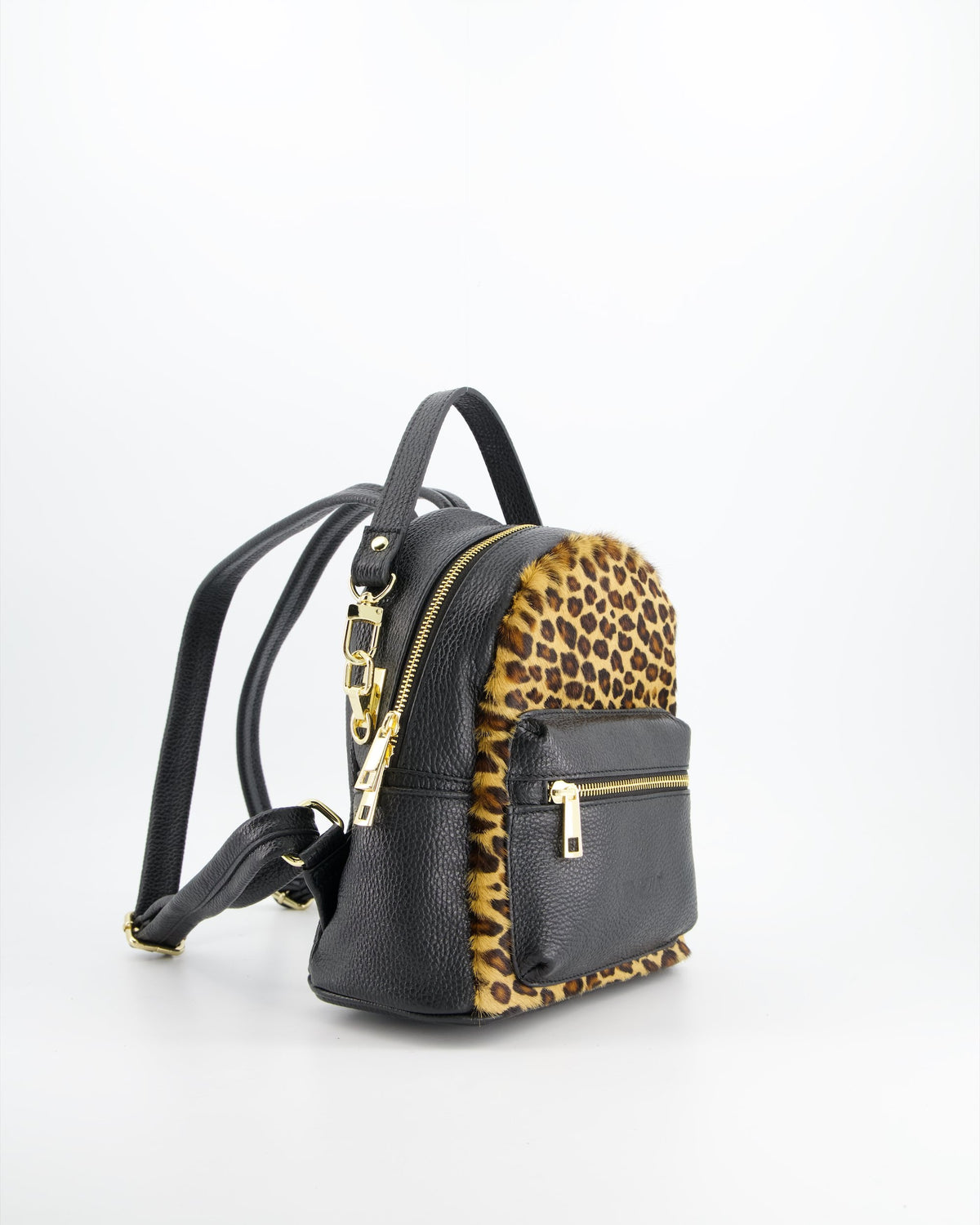 VENEZIA WOMEN'S BLACK LEOPARD PRINT BACKPACK WITH BRISTLES Packaging status original