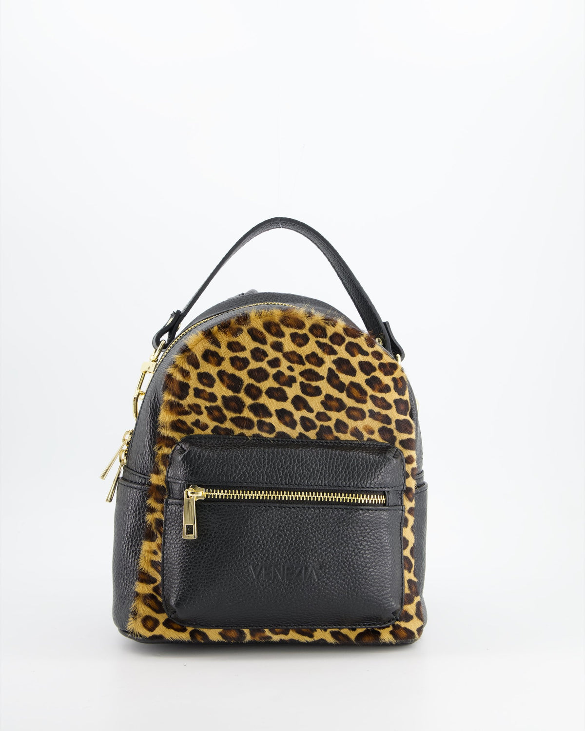 VENEZIA WOMEN'S BLACK LEOPARD PRINT BACKPACK WITH BRISTLES