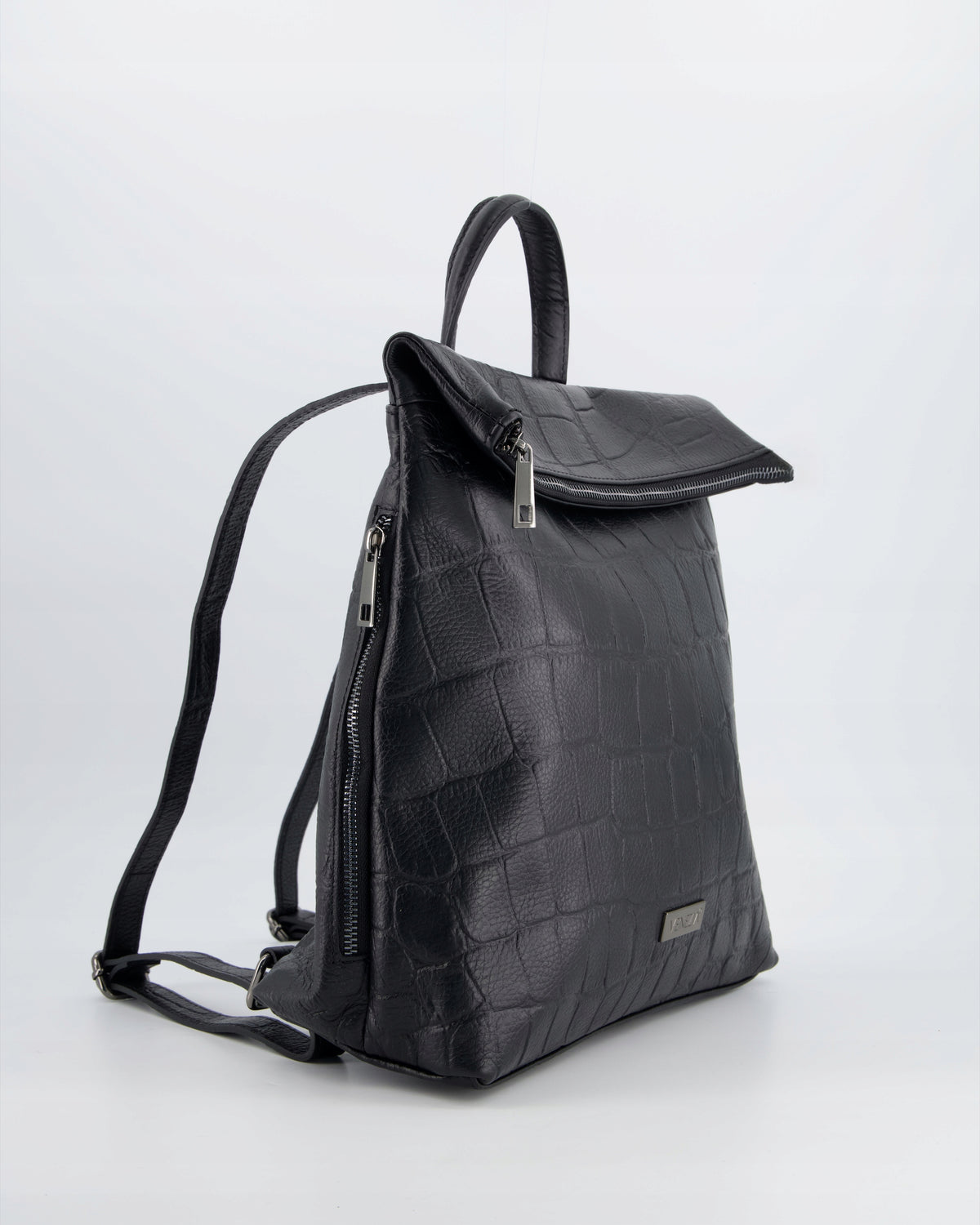 VENEZIA WOMEN'S LEATHER BACKPACK BLACK WITH DECORATIVE EMBOSSING Packaging status original