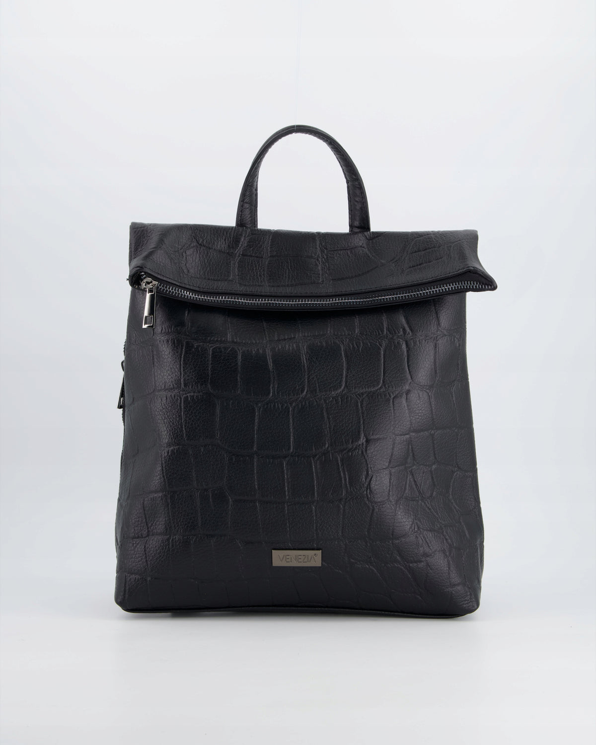 VENEZIA WOMEN'S LEATHER BACKPACK BLACK WITH DECORATIVE EMBOSSING
