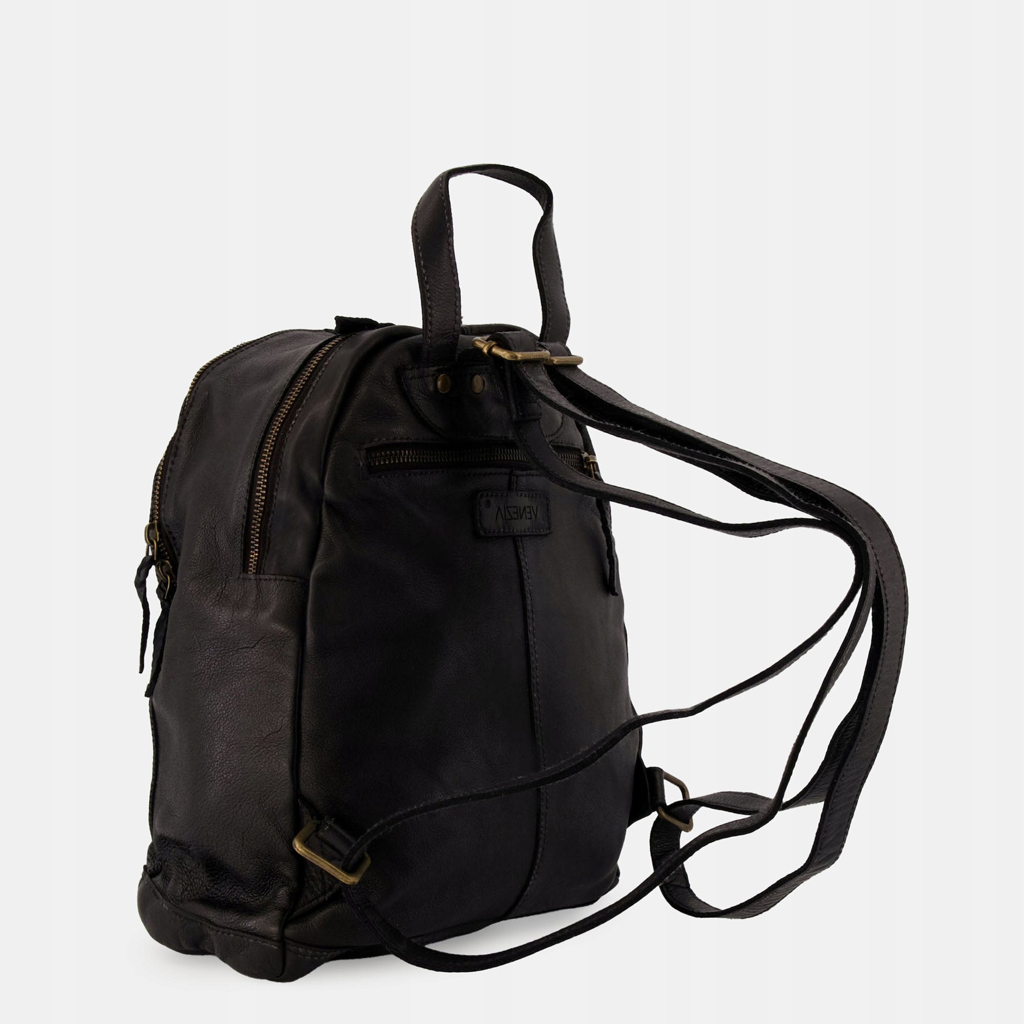 VENEZIA Women's Black Soft Calf Leather Backpack Brand VENEZIA