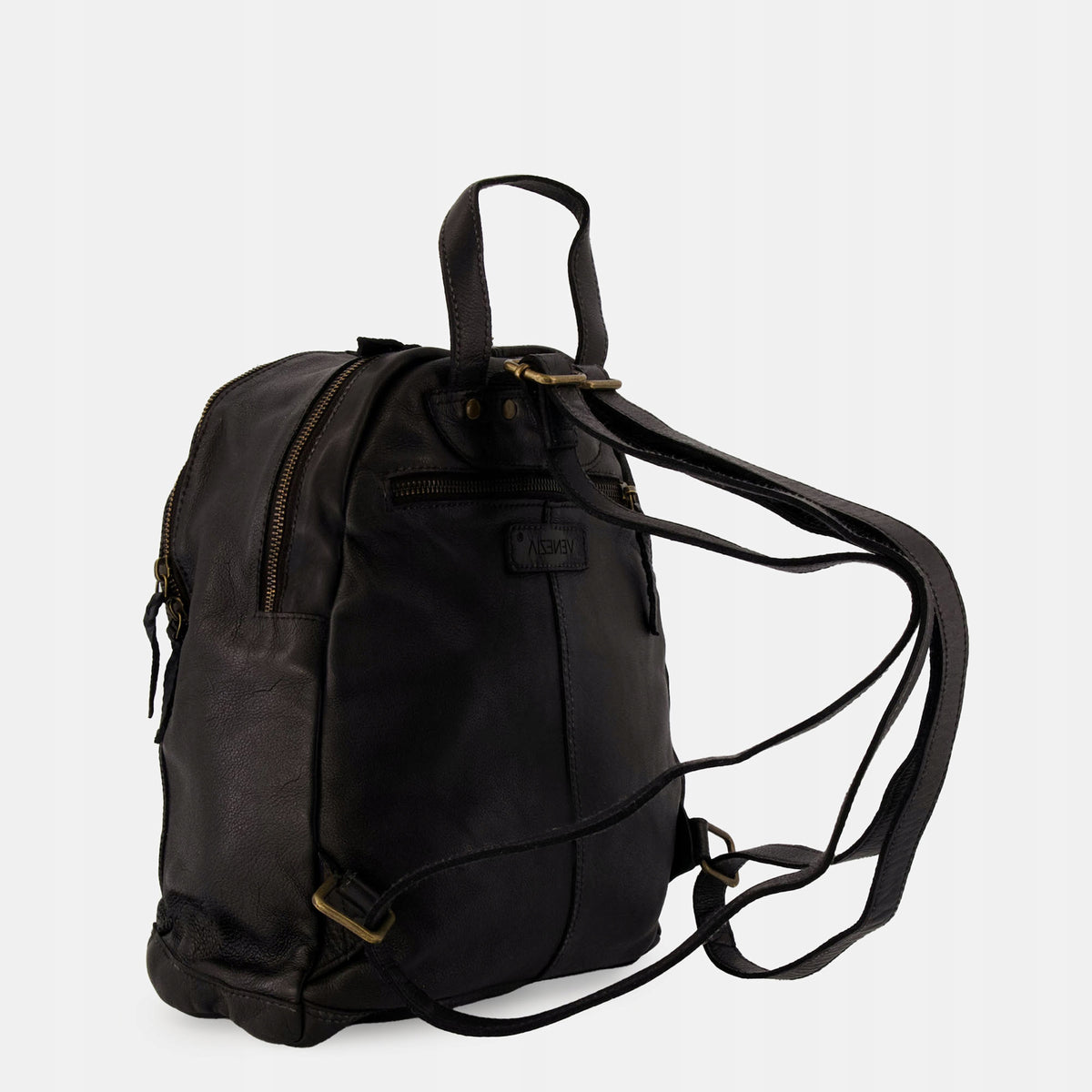 VENEZIA Women's Black Soft Calf Leather Backpack Brand VENEZIA