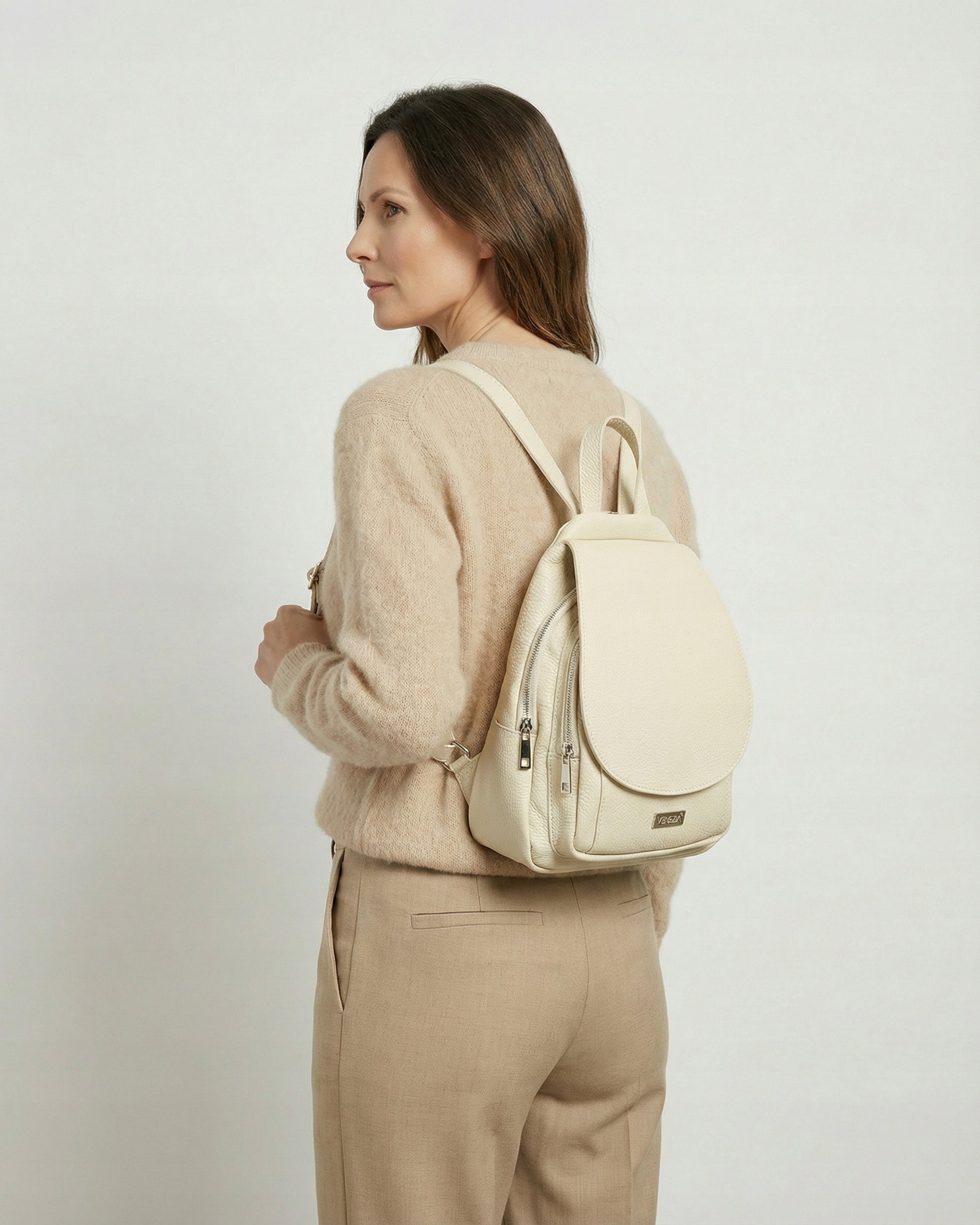 VENEZIA women's genuine leather backpack in beige color