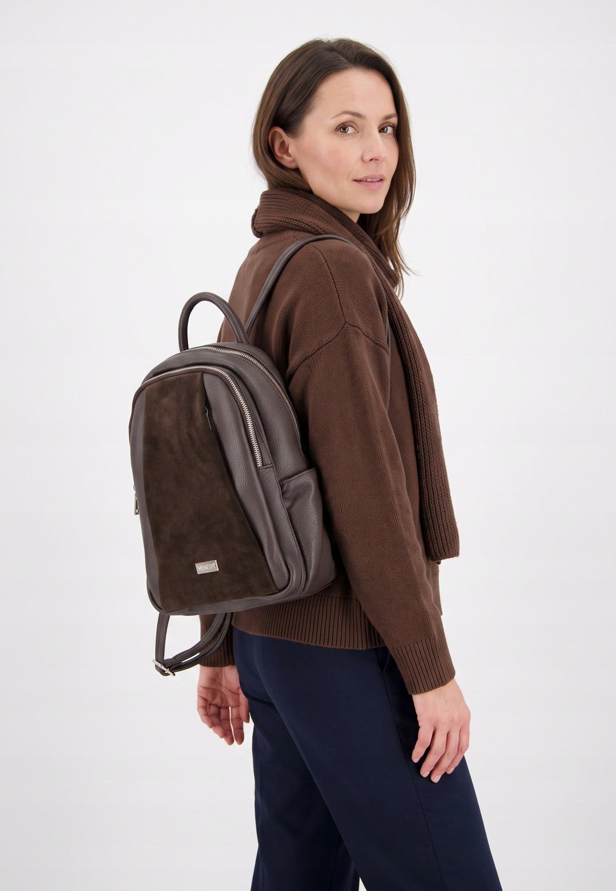 VENEZIA women's pea leather backpack in brown Packaging status original