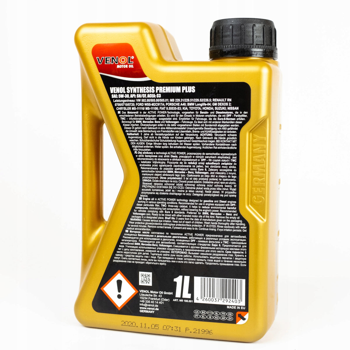VENOL CROST SYNTHESIS 5W30 1L PREMIUM PLUS C3 Packaging volume 1 l