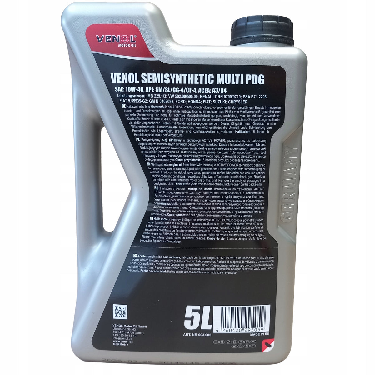 VENOL SEMI. MULTI PDG 10W40 5L Packaging volume 5 l