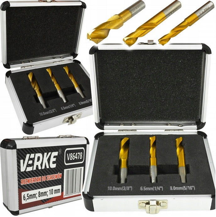 VERKE V86478 SET OF REAMERS FOR WELD SEALS DRILL BITS 6,5mm 8mm 10mm