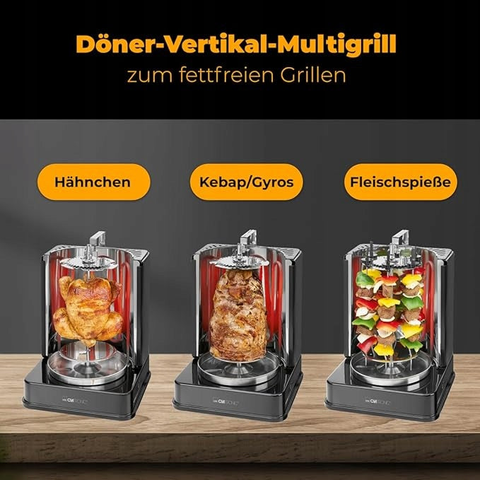 VERTICAL GRILL FOR CHICKEN KEBAB AND SKEWERS FAT CONTAINER 1400W Packaging status original
