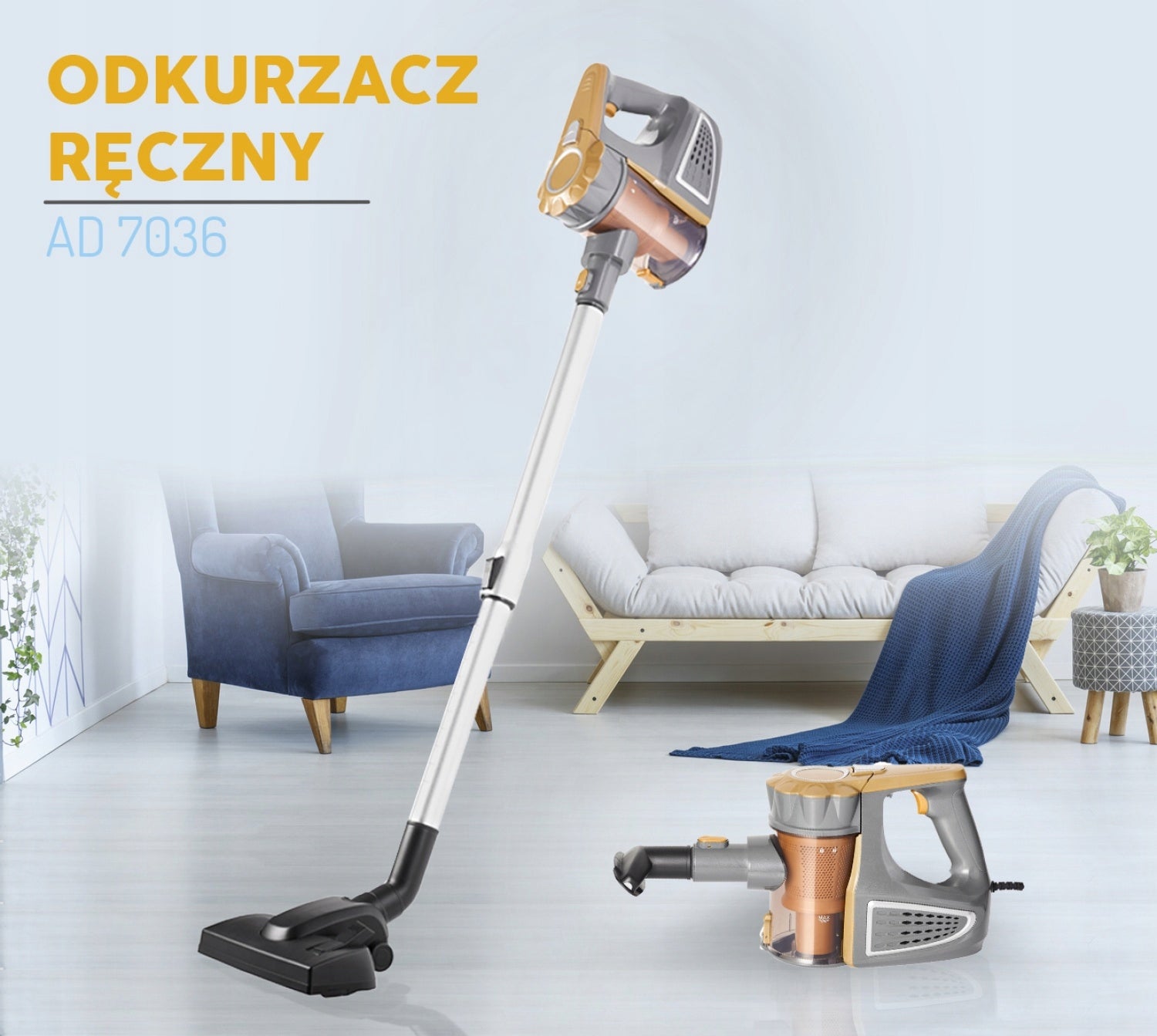 VERTICAL HANDHELD BAGLESS VACUUM CLEANER 2in1 800W STRONG 1,5L LIGHTWEIGHT ADLER Power supply mains