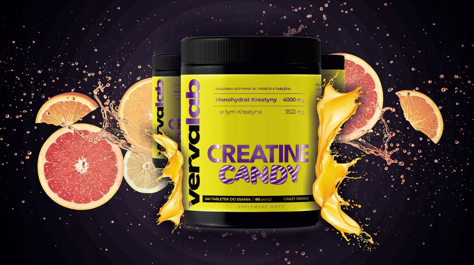 VERVALAB CREATINE CANDY CRAZY ORANGE 240 tablets CREATINE MONOHYDRATE Expiration date at least 1 year from the date of purchase