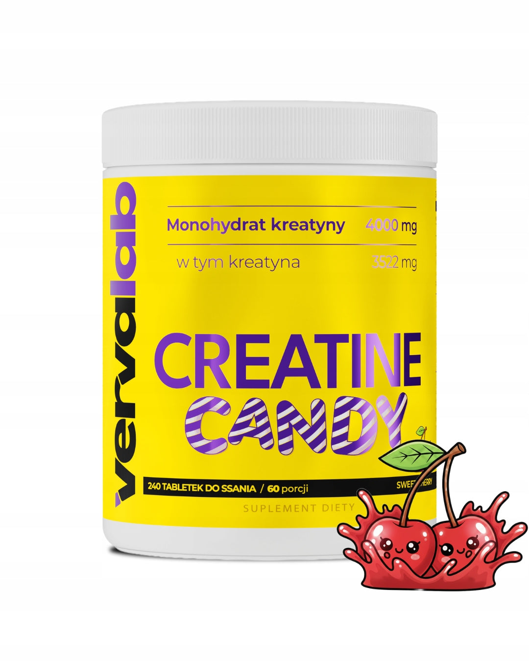 VERVALAB CREATINE CANDY SWEET CHERRY 240 tablets CREATINE MONOHYDRATE Packaging status original