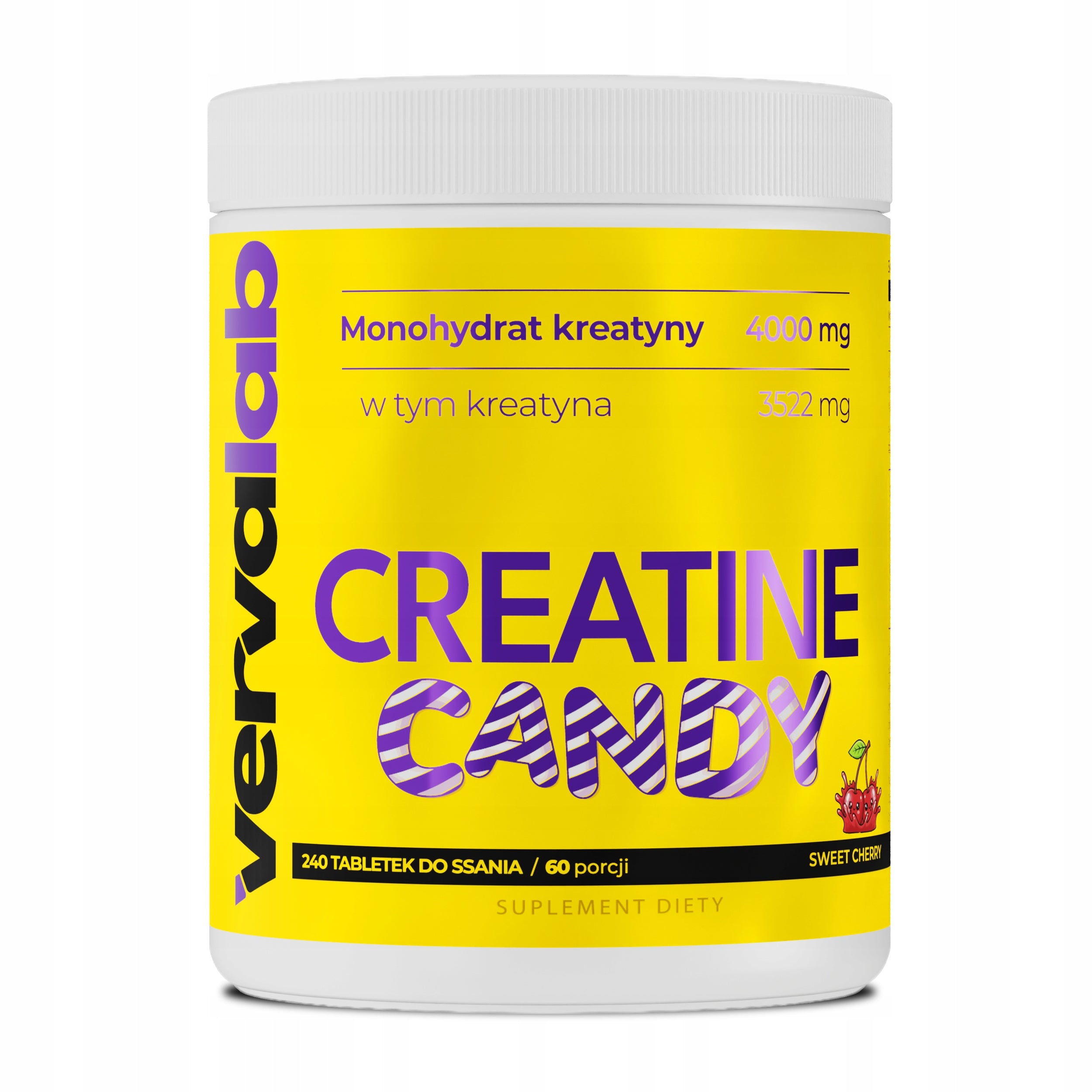 VERVALAB CREATINE CANDY SWEET CHERRY 240 tablets CREATINE MONOHYDRATE