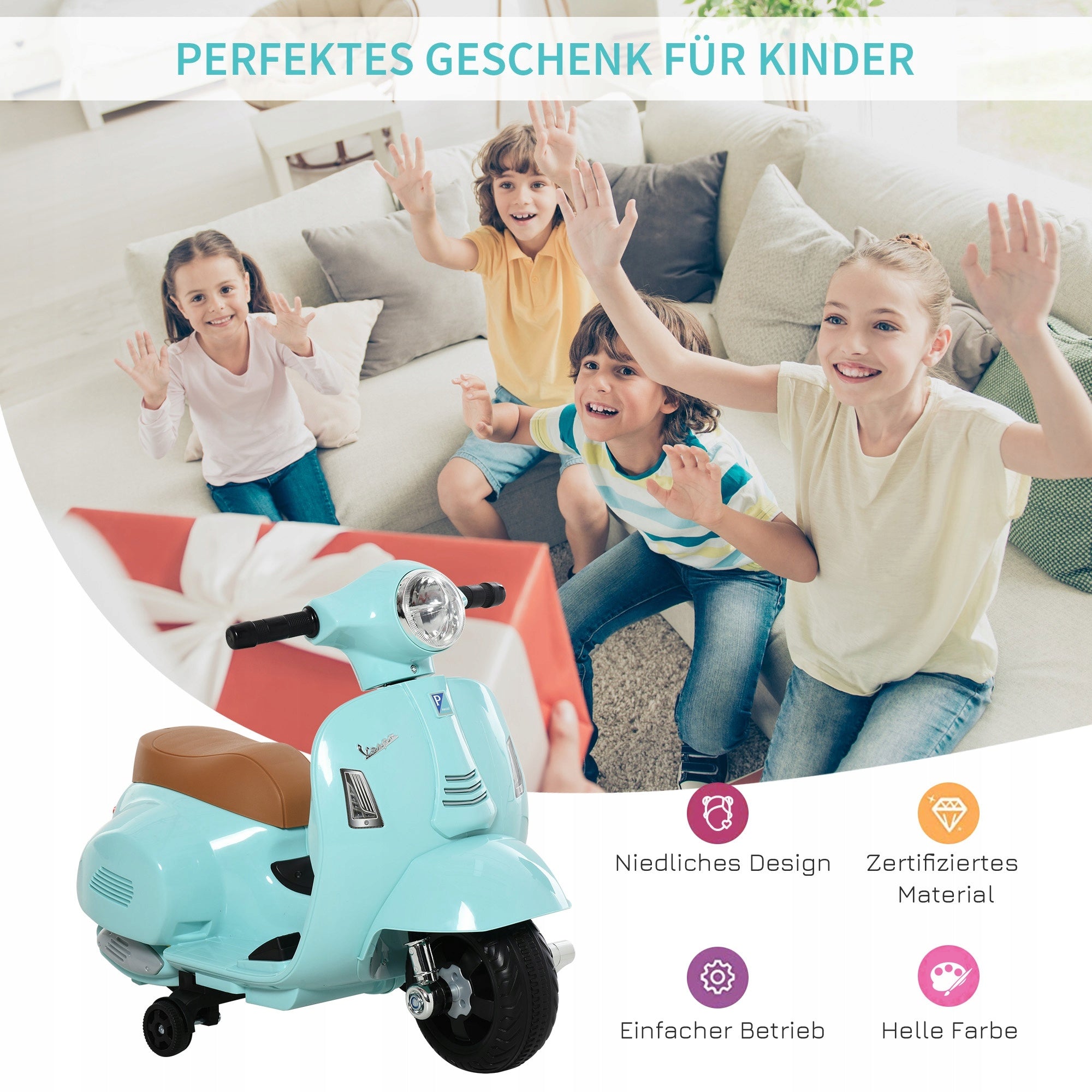 VESPA Electric Scooter for Children 3-6 Years Motorcycle Motor Vehicle Green Brand Homcom