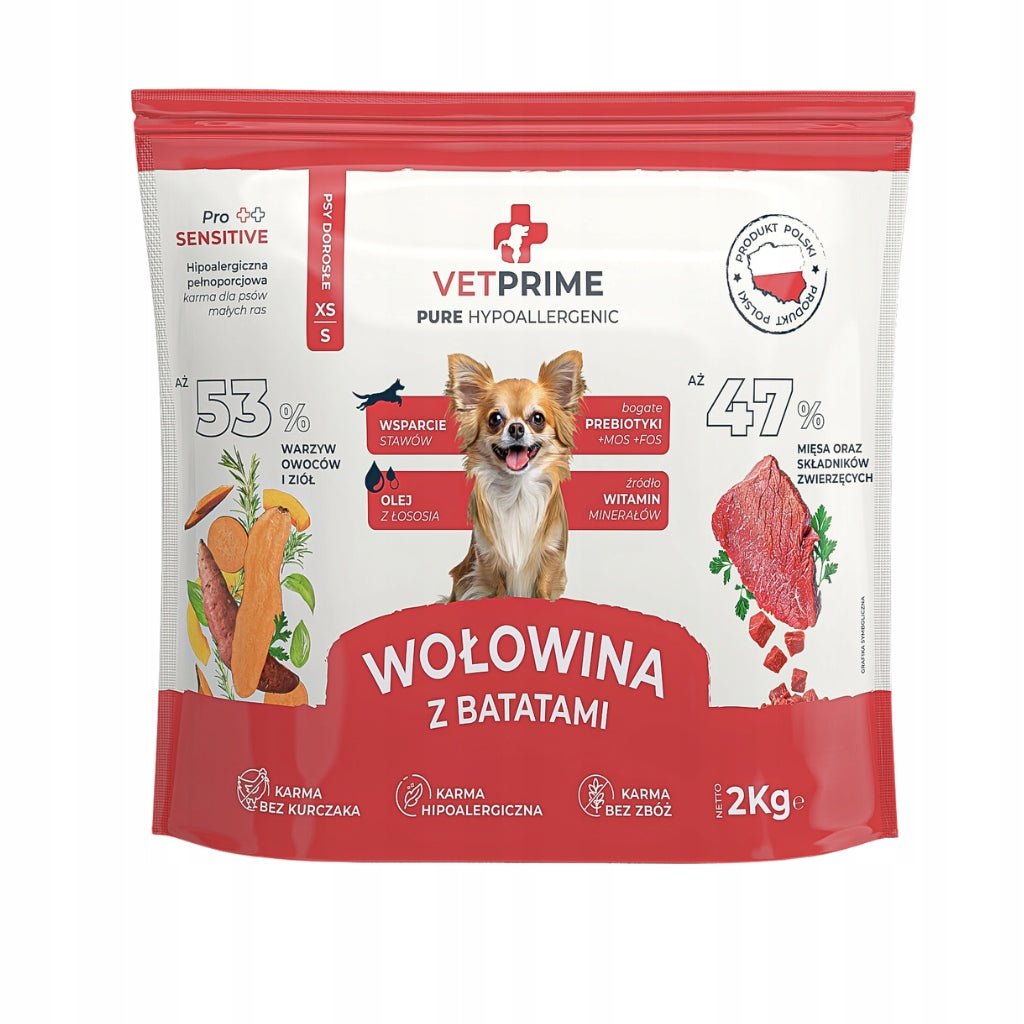 VETPRIME HYPOALLERGENIC MONOPROTEIN BEEF WITH SWEET POTATOES XS/S 2KG Brand VETPRIME