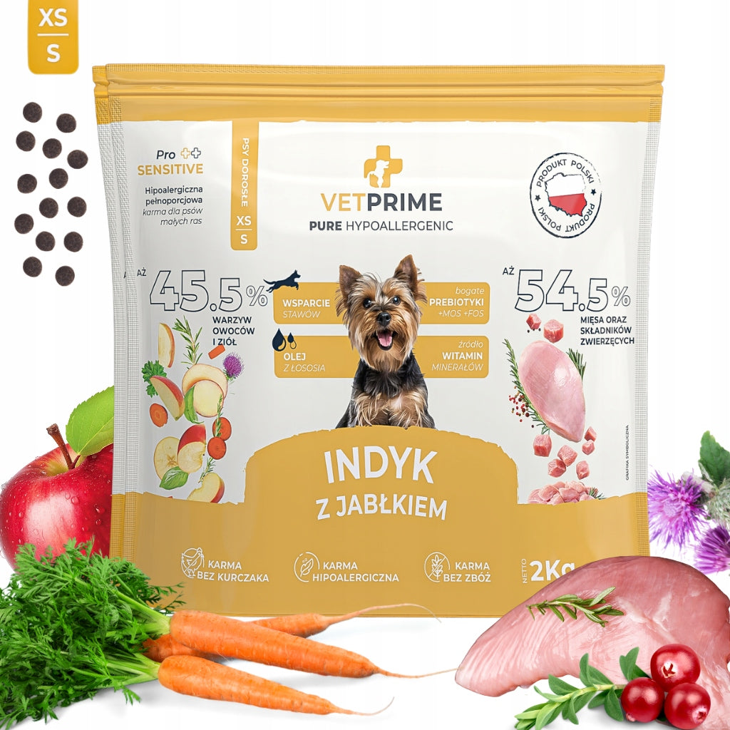 VETPRIME HYPOALLERGENIC MONOPROTEIN TURKEY WITH APPLE XS/S 2KG