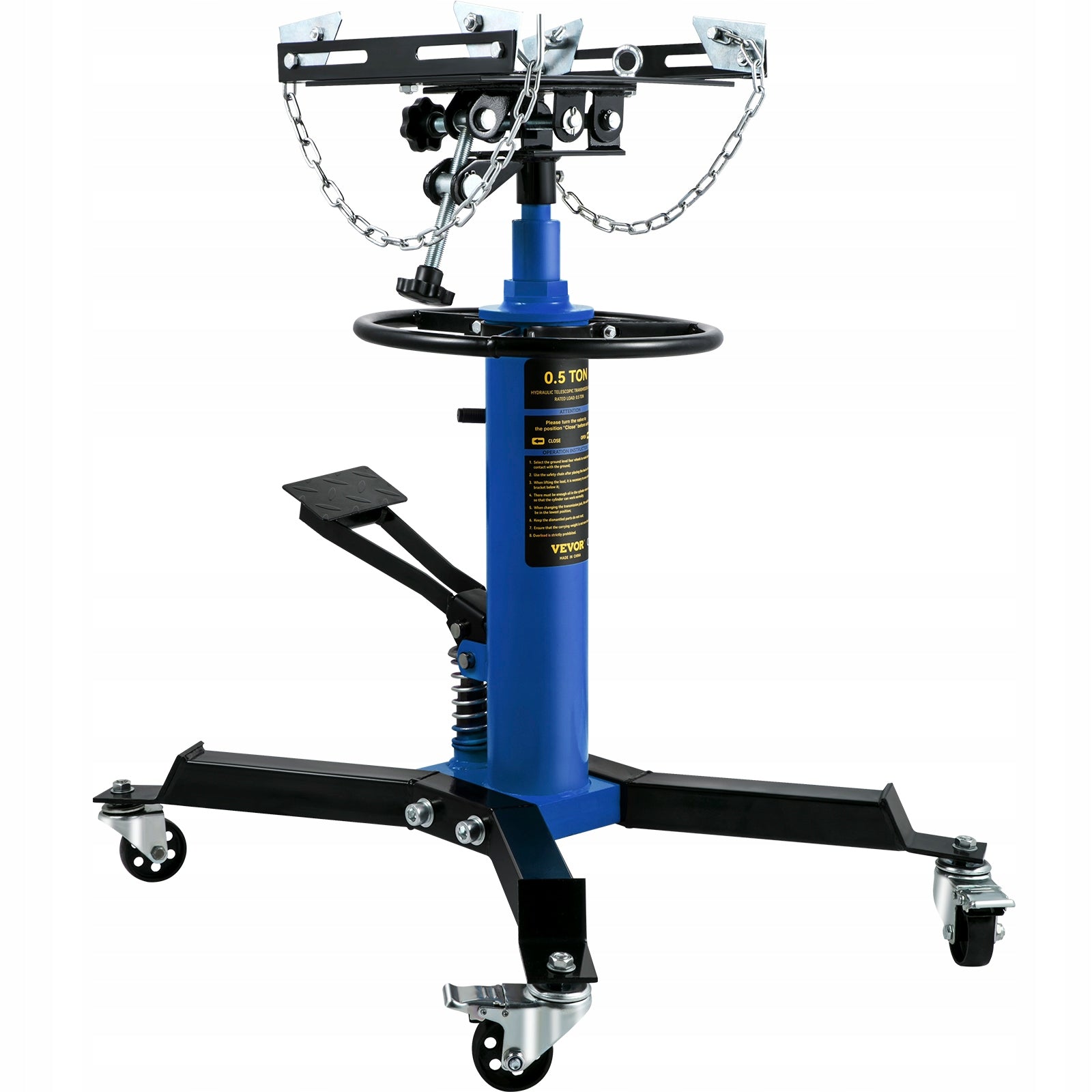 VEVOR 0.5Ton Transmission Jack Hydraulic 1100 Lbs 360° Wheel Blue