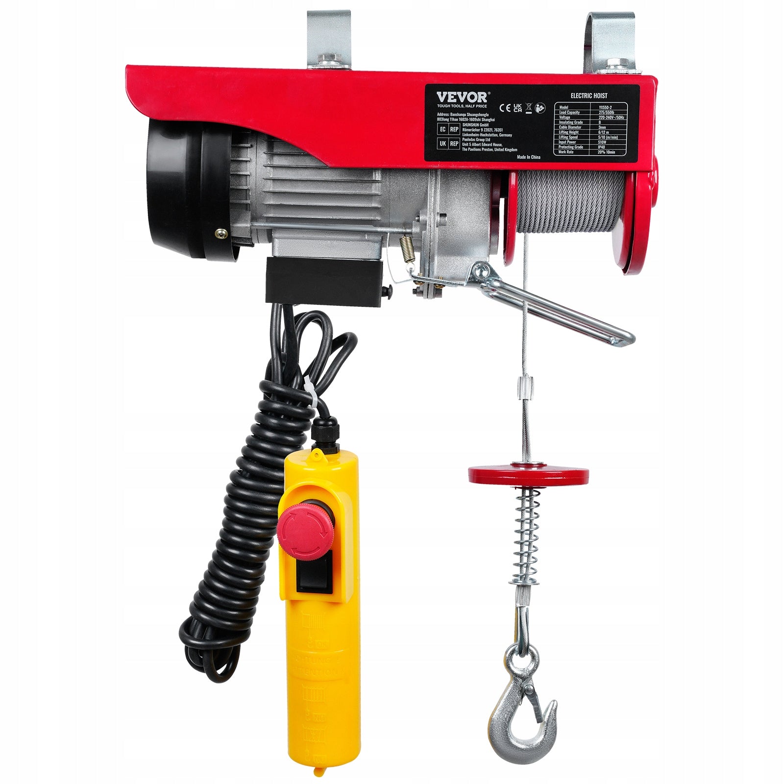 VEVOR 250KG 510W Electric Hoist 220V With 40ft Cable 14ft Remote Control Product weight with unit packaging 10.43 kg