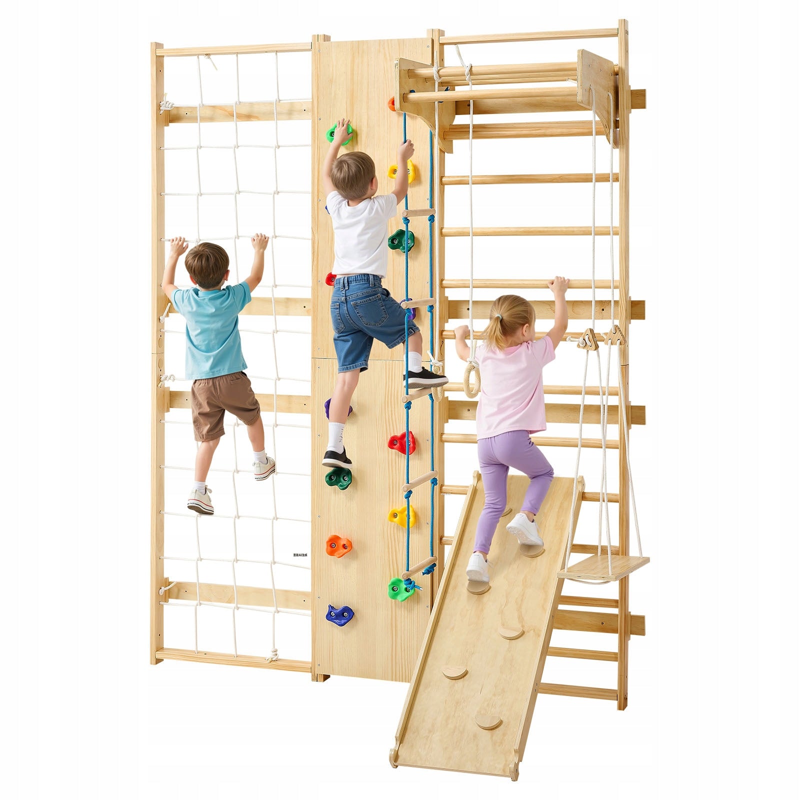 VEVOR 9 In 1 Climbing Wall For Children 240x210x63CM Solid Wood