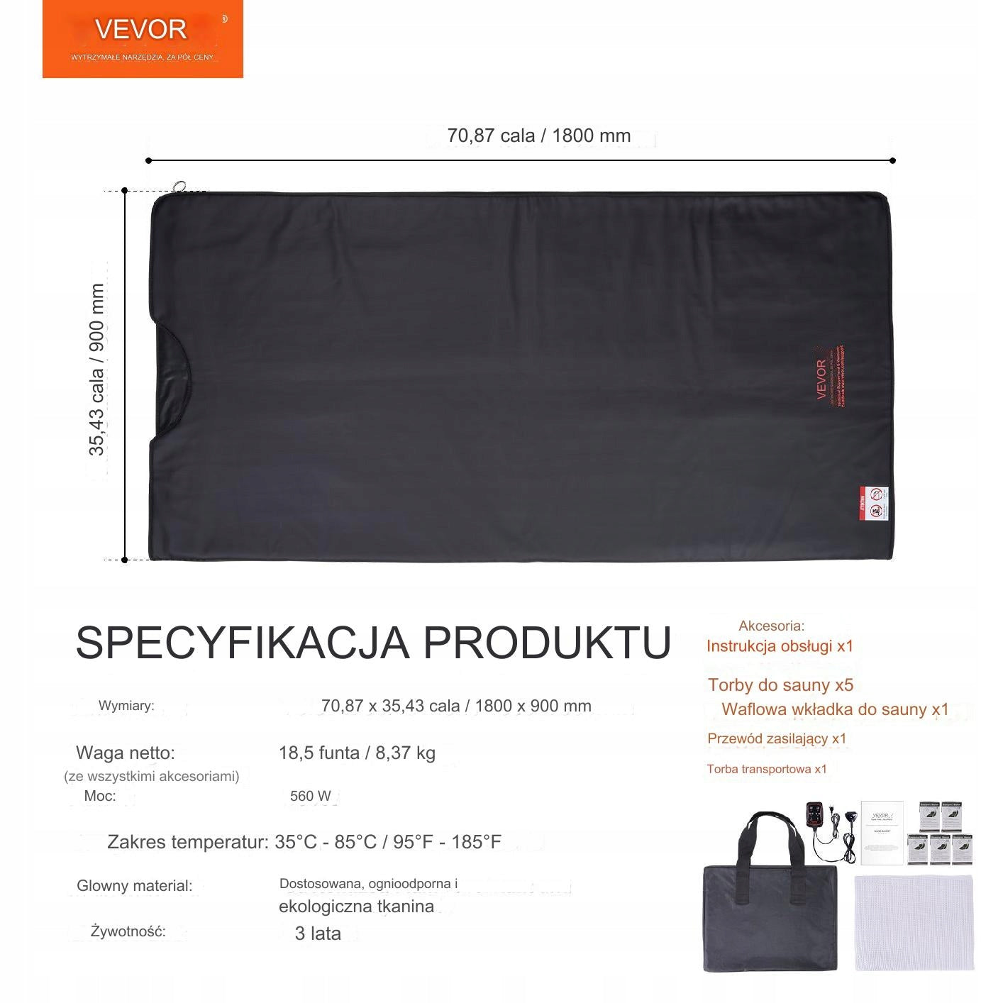 VEVOR BW-801 Infrared blanket ,sauna portable slimming 180x90cm Brand Vevor