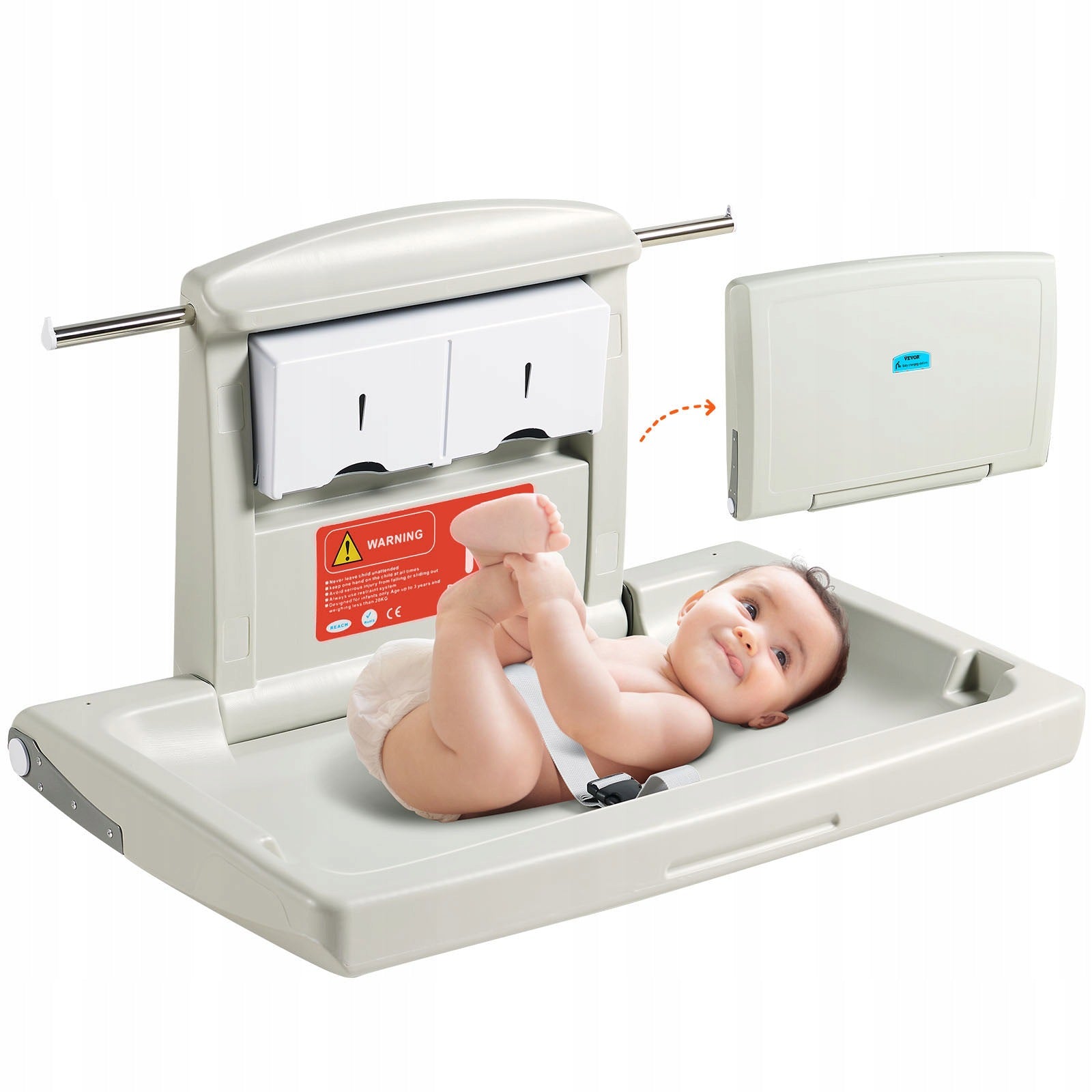 VEVOR Baby Wall Changing Table Folding Lifting Capacity 20KG HDPE Plastic