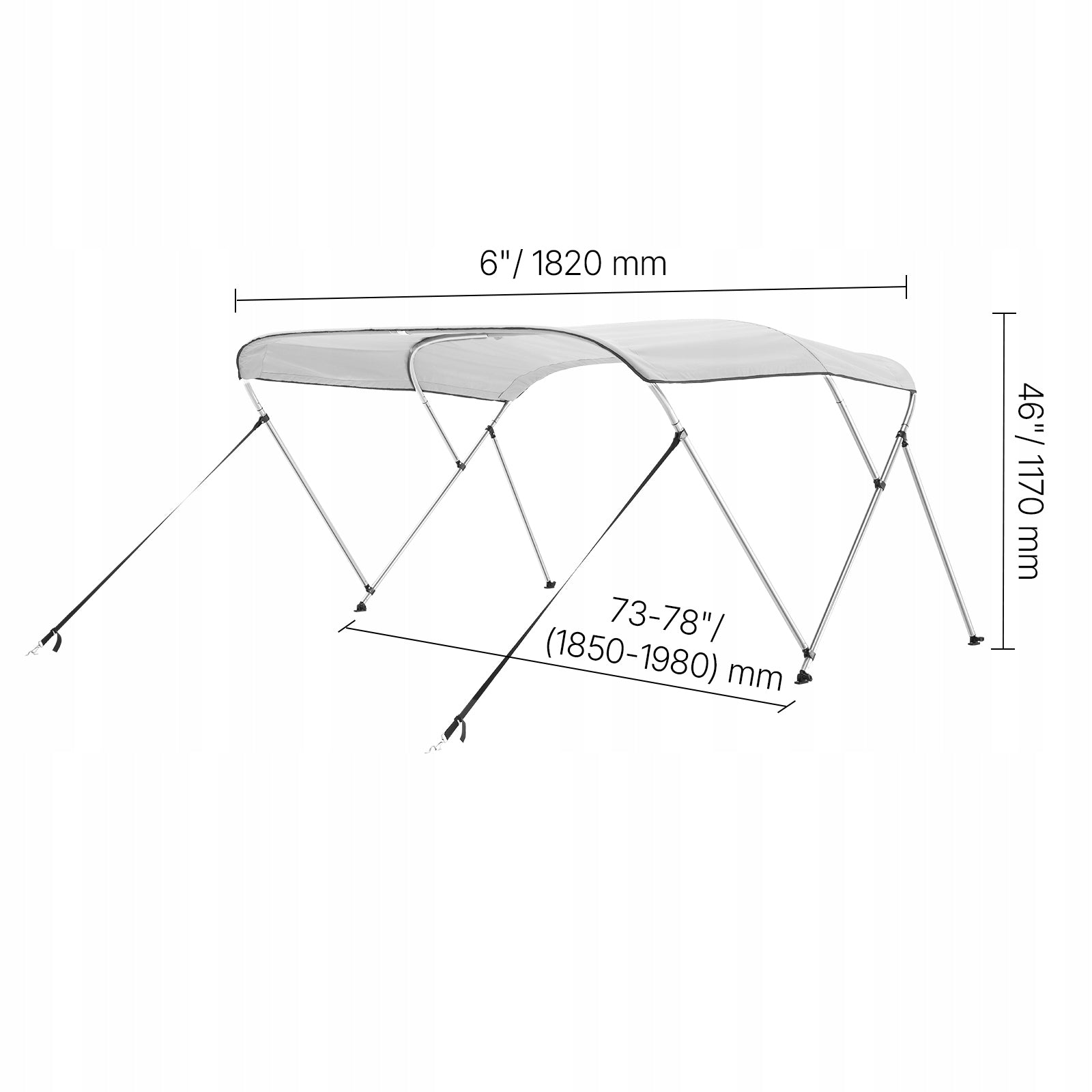 VEVOR Bimini Canopy 182x185-198x117CM 3 Arches Boat Cover Light Grey Manufacturer code 3GCYZYP727377AO