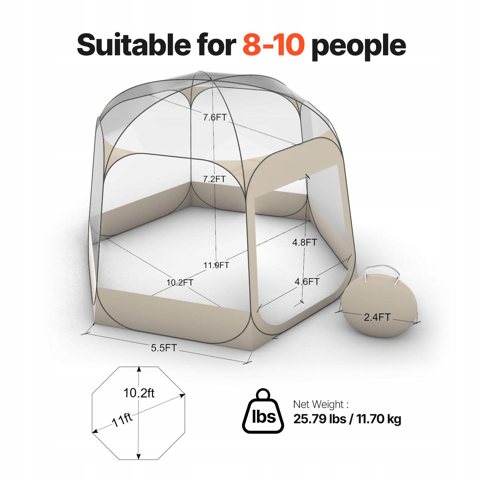 VEVOR Camping Tent 336x305x220CM Transparent Bubble Tent Manufacturer code JGZ11102FT00