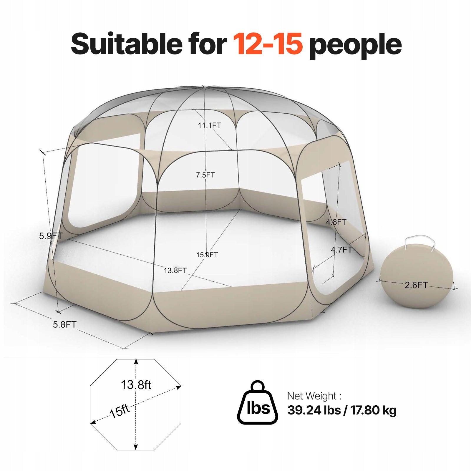 VEVOR Camping Tent 458x432x230CM Transparent Bubble Tent Manufacturer code JGZ15138FT
