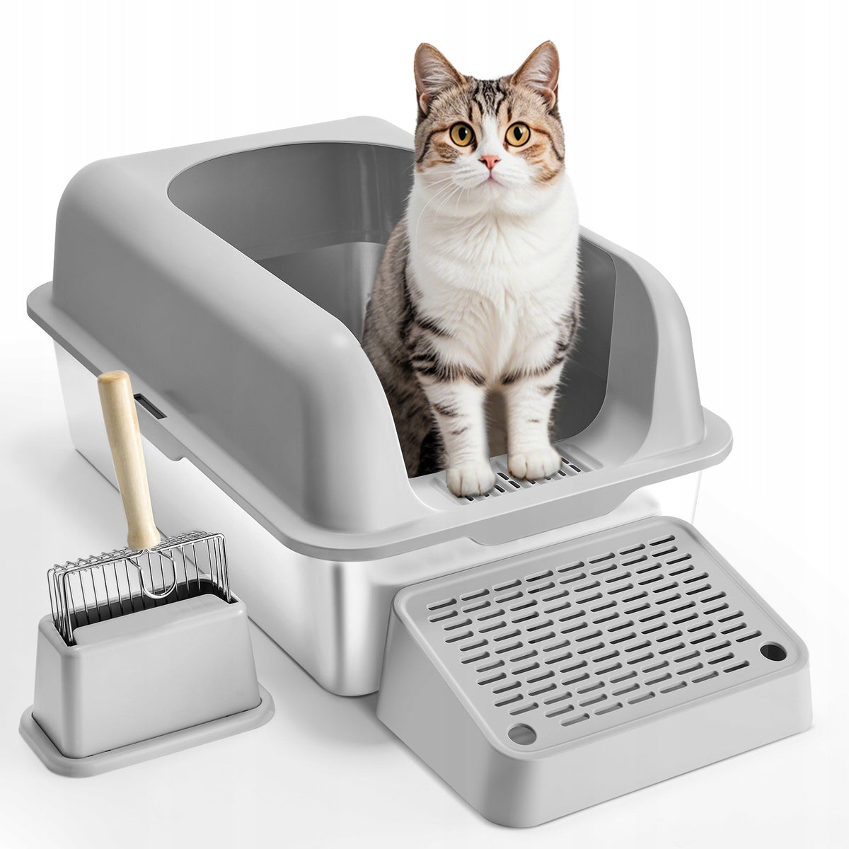 VEVOR Cat Cuvette with Spatula 60L Light Grey Stainless Steel