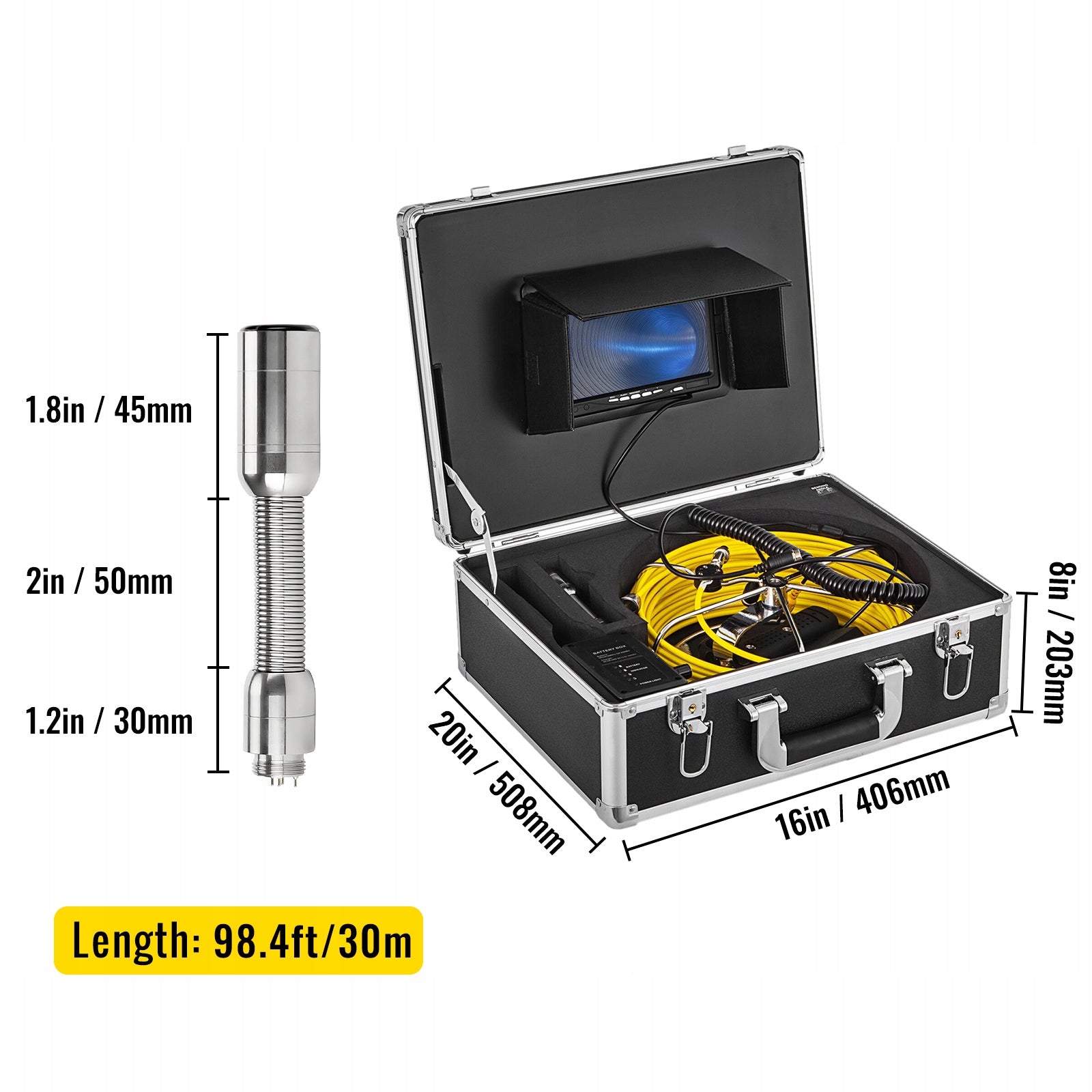 VEVOR Endoscope Camera 30M Pipe Inspection Camera With 7" Touch Screen Manufacturer code GDTCY30M7YC000