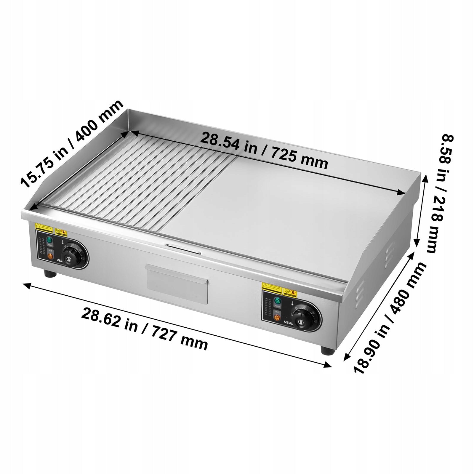 VEVOR Grill Plate 4400W 72,5x40CM Half Ribbed And Half Smooth Power rating 4400 W
