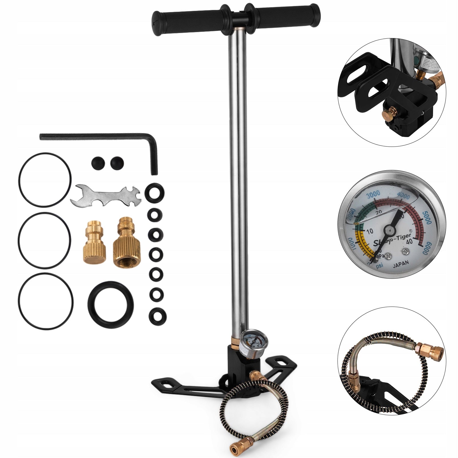 VEVOR Hand Pump 4500PSI 3-Degree Portable Floor Pump Silver