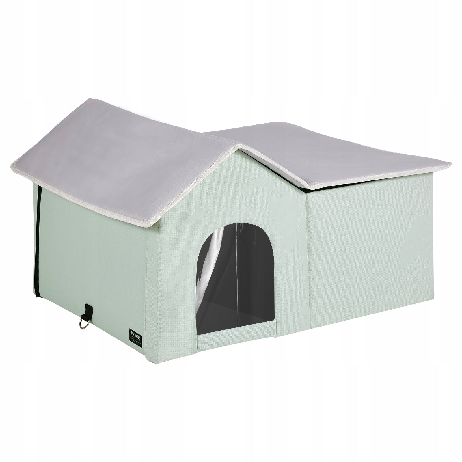 VEVOR Heated Cat House Foldable Kitty Shelter with Heated Pad Green Large Length 67 cm